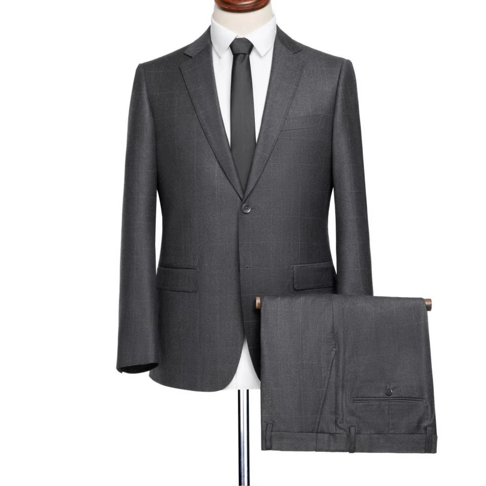 【灰格纹不开叉】【100%绵羊毛】半麻衬暗格纹套装高奢高订西装