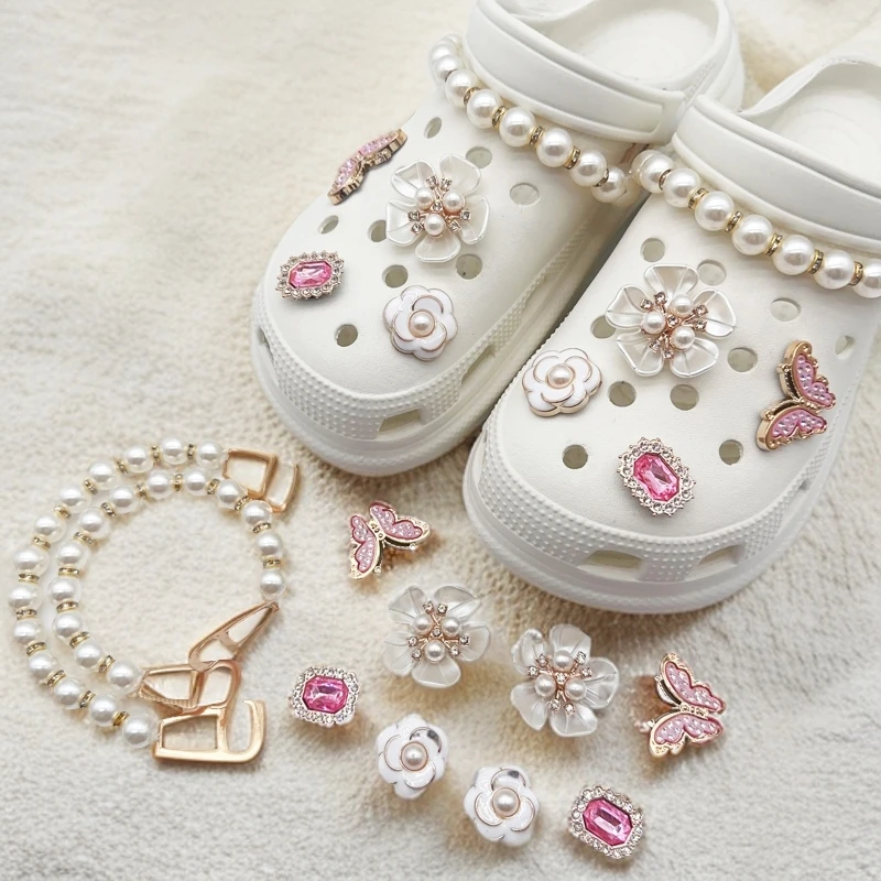 适配crocs洞洞鞋配饰小香风高级感珍珠链条鞋扣装饰diy配件鞋花
