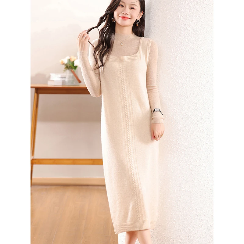 气质减龄方领纯羊毛马甲连衣裙秋冬洋气显瘦针织无袖背心裙秋冬款