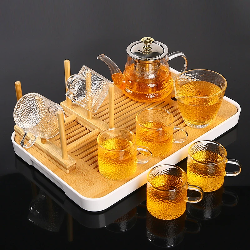 耐高温玻璃茶具套装家用简易办公室功夫茶杯锤纹茶壶红茶器托盘