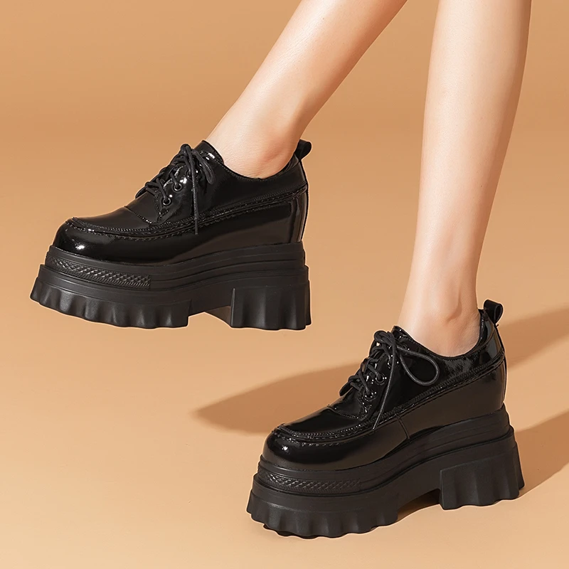 2023新款夏季单鞋女10cm增高小个子厚底系带通用粗跟休闲百搭圆头