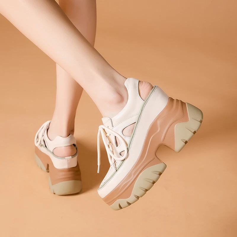 2023新款总增高10cm内增高小个子恨天高厚底松糕圆头薄款拼色韩版