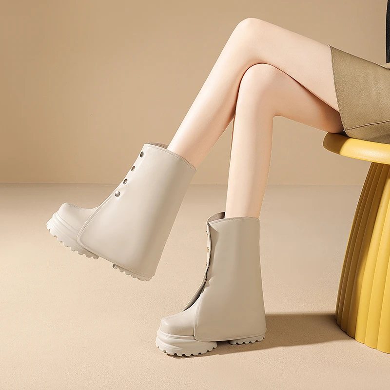 小个子10cm增高时尚韩版马丁靴2023新款圆头百搭中筒真皮显瘦裤靴