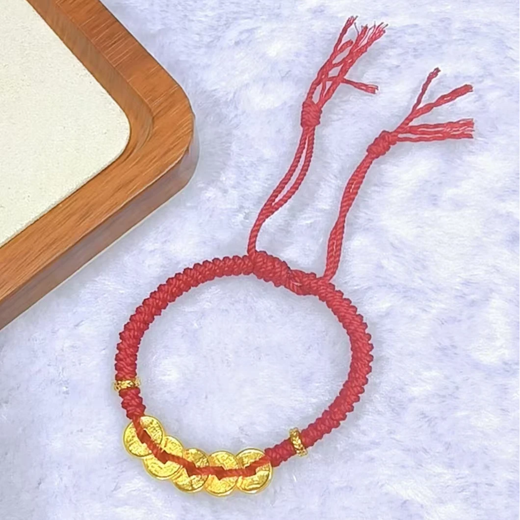 经典铜币款手工红绳编织手链224