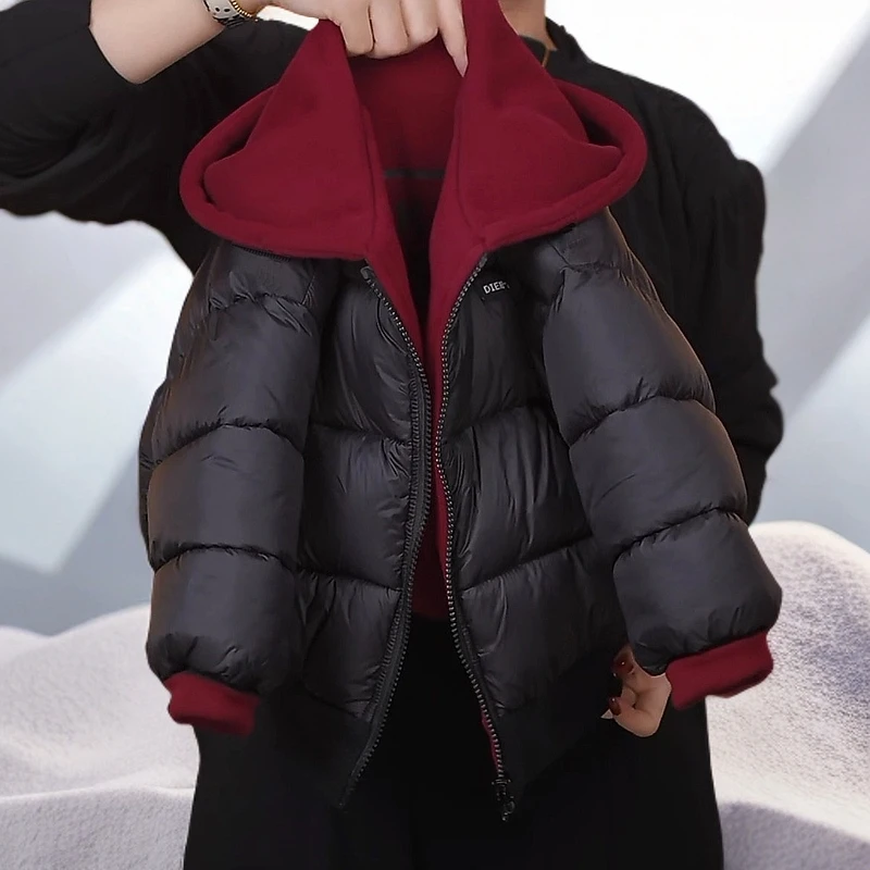 韩版新款儿童棉服男女童棉袄针织卫衣连帽棉衣双面穿童装