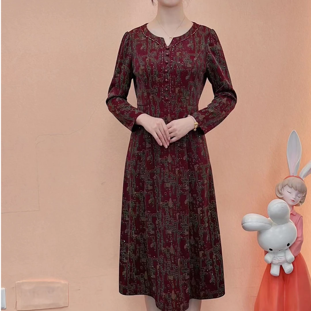 【典雅定制】秋季新款高贵修身时尚气质显瘦复古洋气花色连衣裙