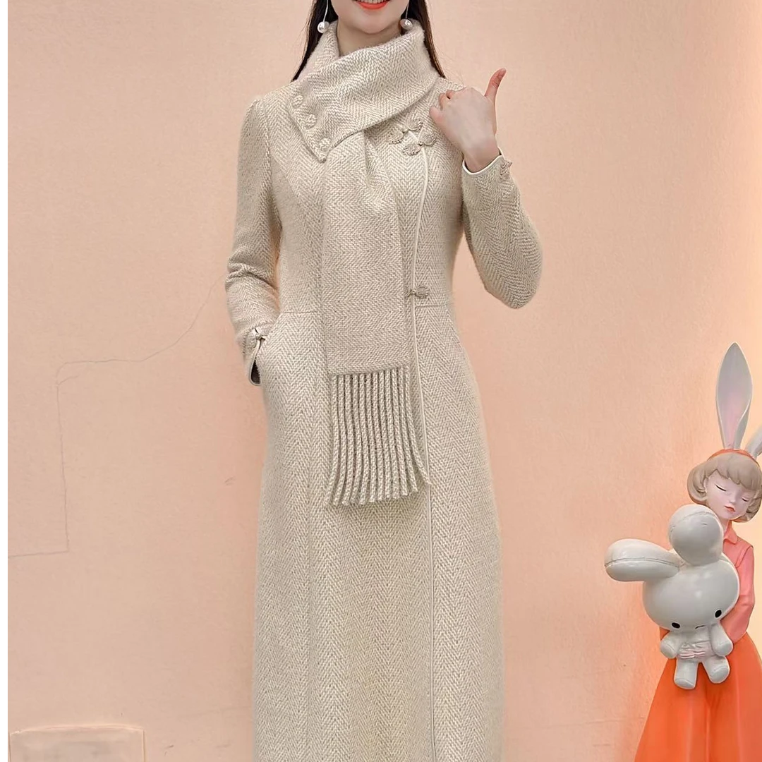 【典雅定制】冬季新款加绒加厚时尚百搭气质显瘦新中式国风连衣裙