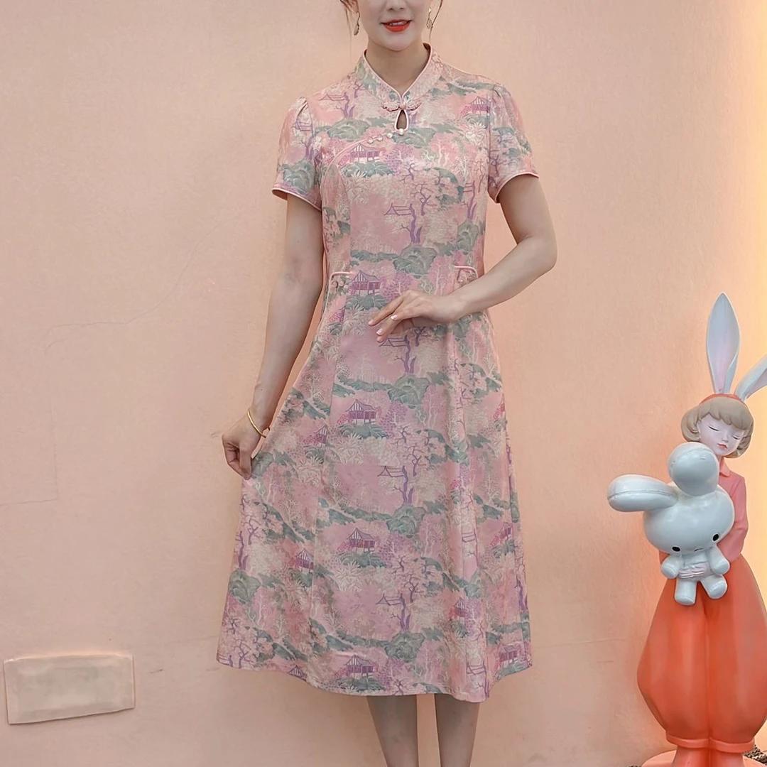 【典雅定制】夏季新款气质修身新中式洋气显瘦高贵优雅中国风连衣裙