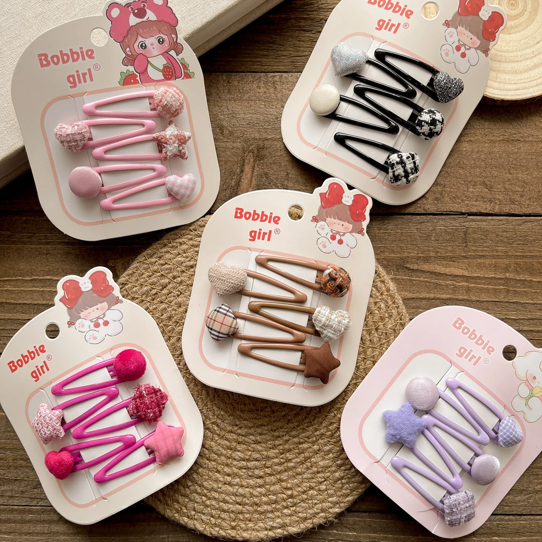 【满19.9包邮】初秋新款韩系布艺纽扣儿童BB夹温柔小香风百搭少女