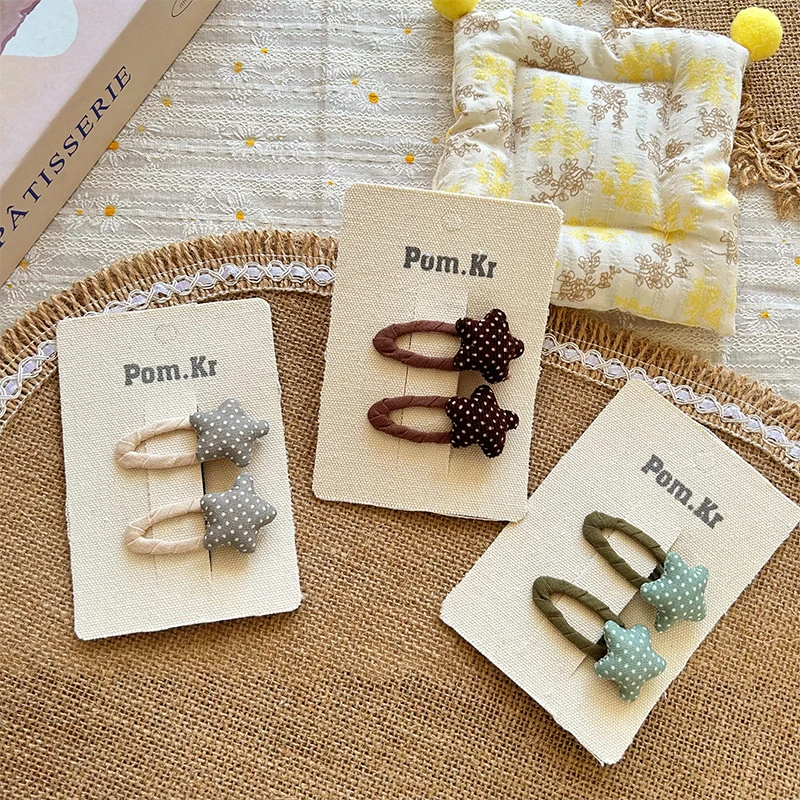 【满19.9包邮】新款韩版简约儿童星星波点布艺可爱刘海夹边夹五角