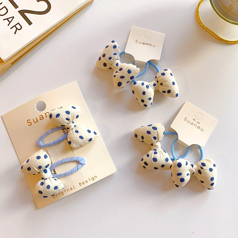 【满19.9包邮】可爱波点充棉蝴蝶结发夹发圈儿童发饰头饰头绳bb夹