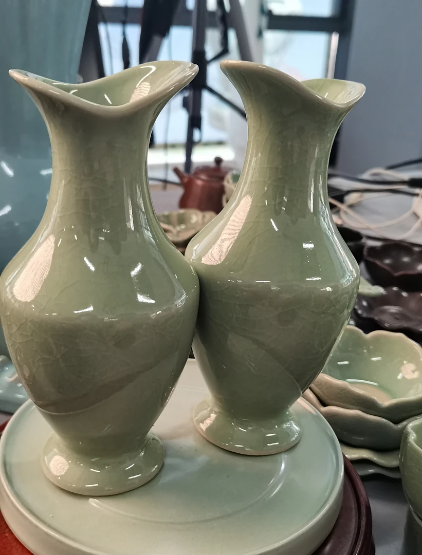 汝瓷青绿釉 摆件  酒具 一对