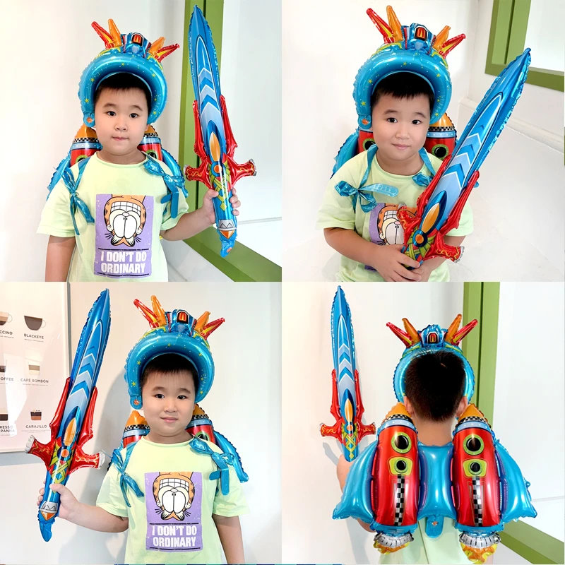 机甲战士火箭翅膀背饰头箍宝剑气球生日装饰场景布置网红儿童玩具