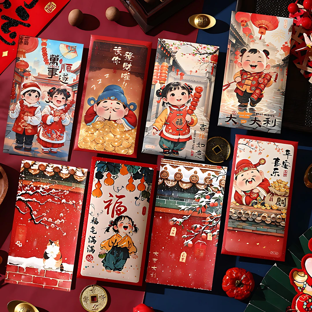 【混装30个】中式创意年画福娃红包加硬新年利是封蛇年新春压岁钱包