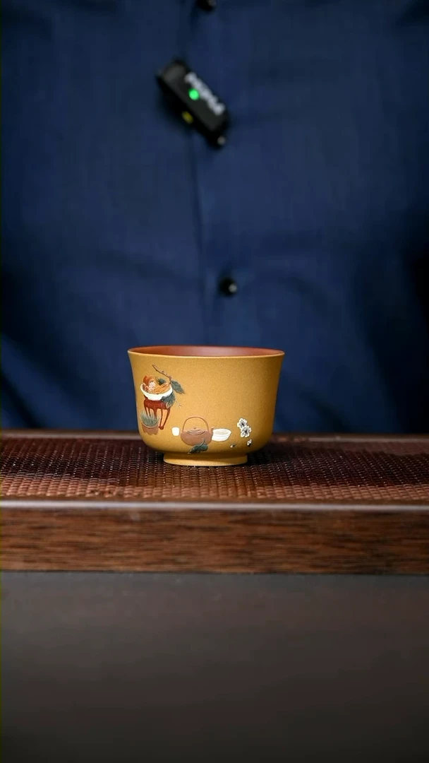【闪购商品】紫泥粉浆“长乐多福”主人杯