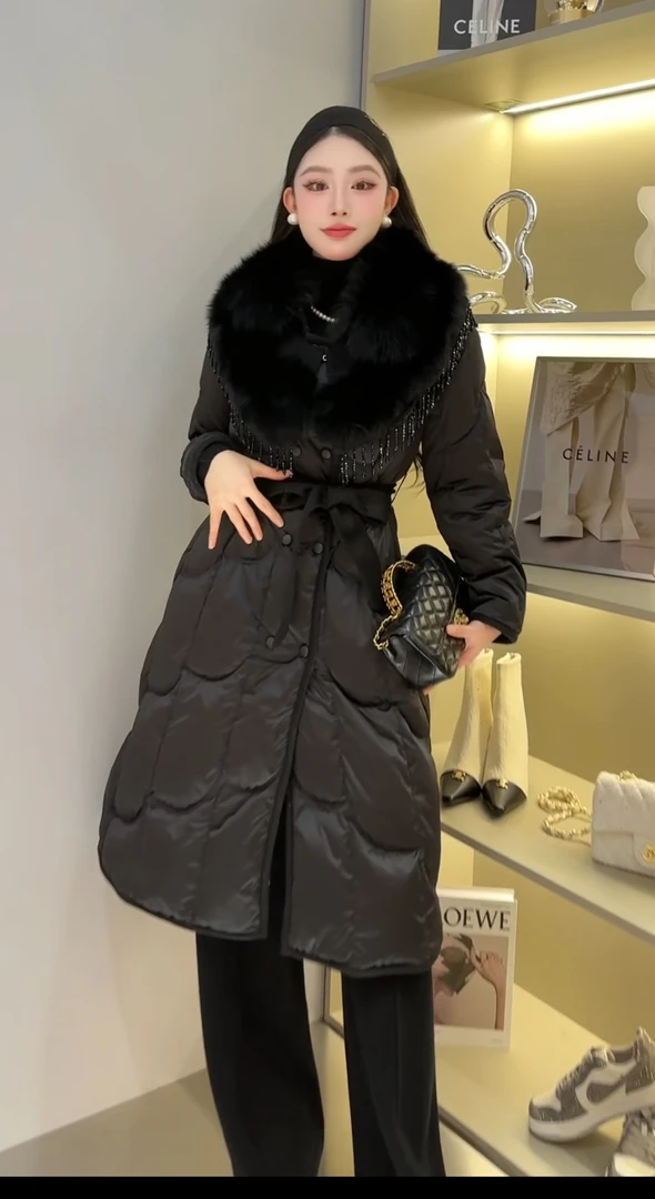 气质名媛设计师高品手工流苏系带长款潮牌女装