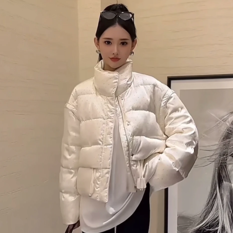 轻奢高品立领重工烫钻韩版可拆卸袖子短外套