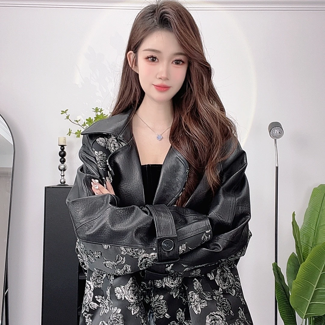 休闲百搭新中式刺绣时尚真皮绵羊皮设计感显瘦春秋女士外套