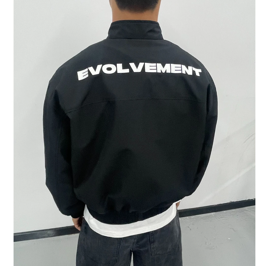 Evolvement简约基础百搭短宽防风防水字母哈灵顿夹克