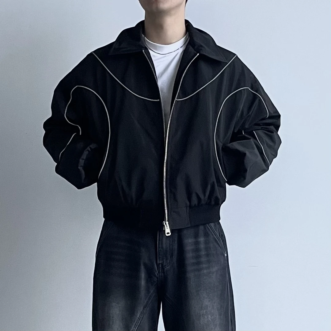 Evolvement反光条分割短款街头棉夹克