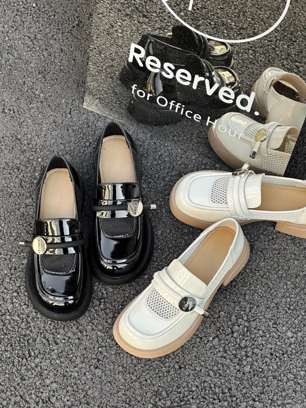 2024乐福鞋女夏季透气防臭工作鞋软底舒适上班防滑鞋薄款网面单鞋