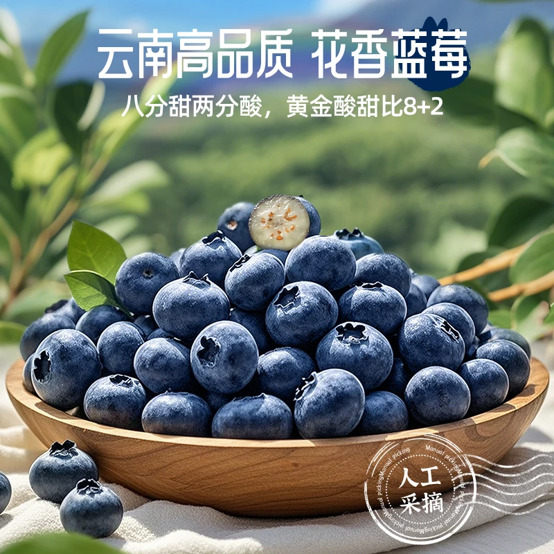 【顺丰空运产地发】云南优+花香蓝莓新鲜采摘100克*6盒香脆甜非纯甜
