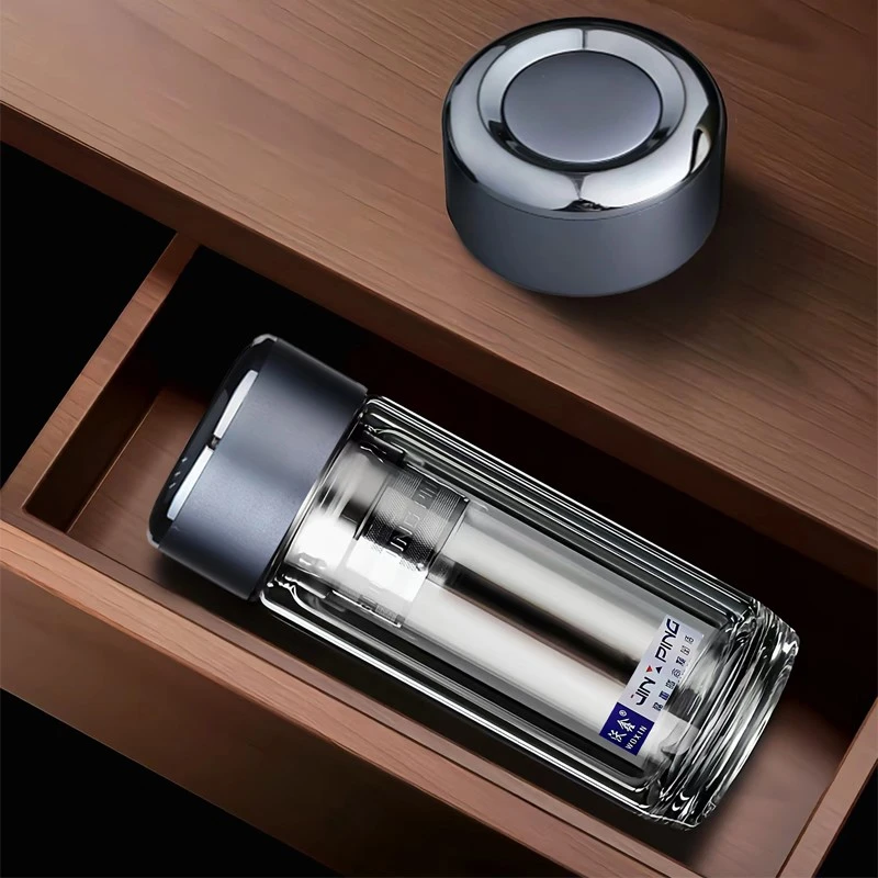 茶水杯双层玻璃杯高端加厚商用车载便携防爆水杯耐高温小巧泡茶杯