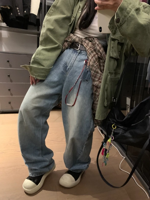 圆9【美式高街直筒裤】 美式小众直筒水洗牛仔裤 ZFOD4817230717