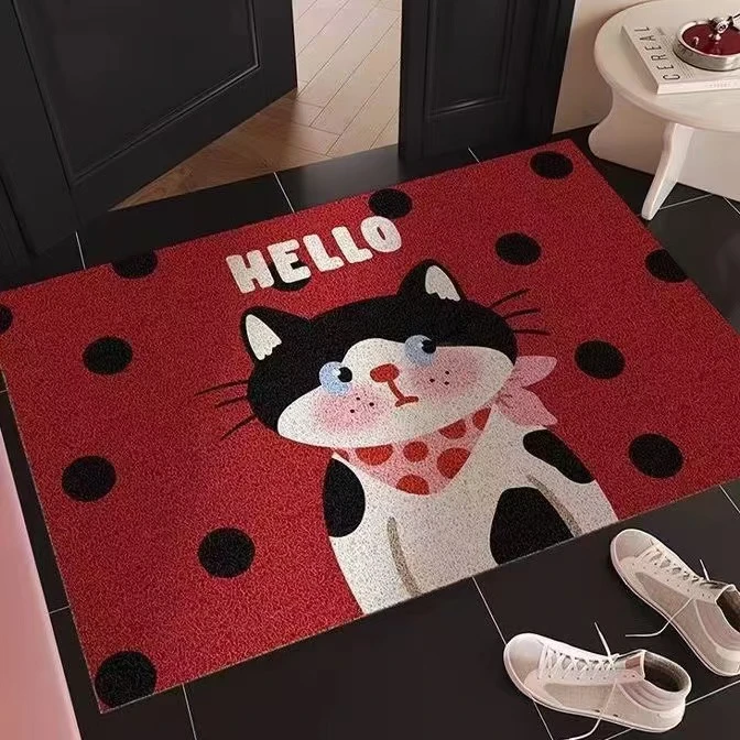卡通小猫家用丝圈地垫进门耐脏耐磨脚垫防滑防水易打理入户地垫