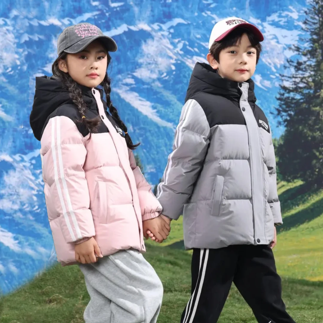 【童装】秋冬儿童款连帽拼接面包服加厚防风儿童萌娃羽绒服