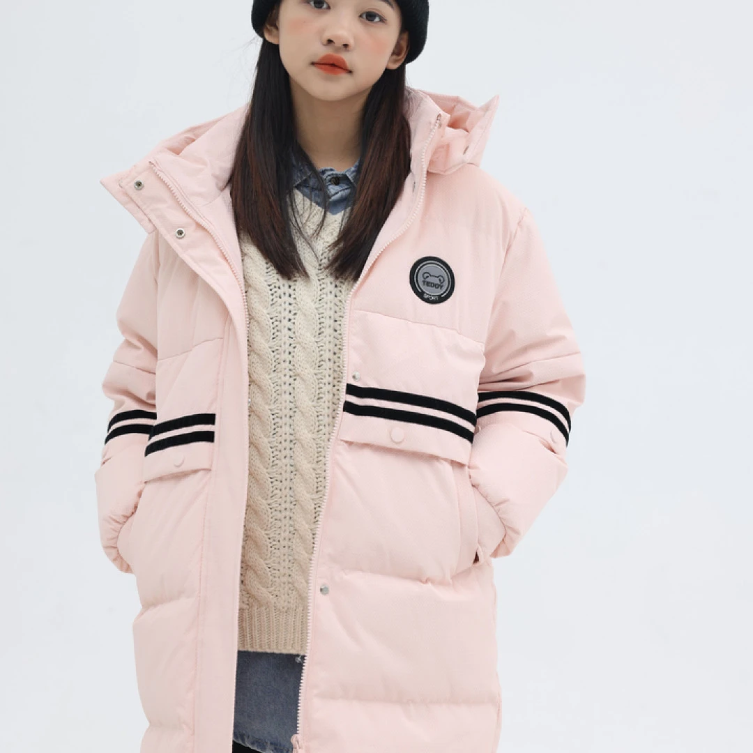 【P-4】女童冬季时尚中长款连帽羽绒服加厚保暖萌娃羽绒服