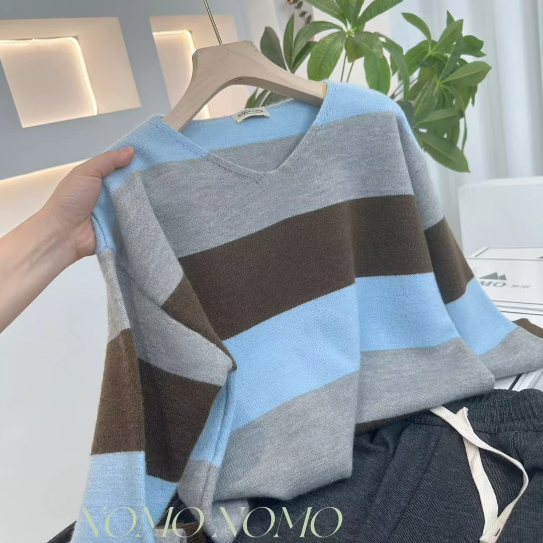 【海港蓝~条纹】2024新款秋季减龄百搭时尚套头针织A87