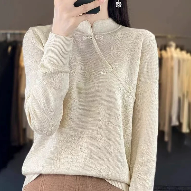 【国风盘扣】立体浮雕新中式气质百搭针织衫A08