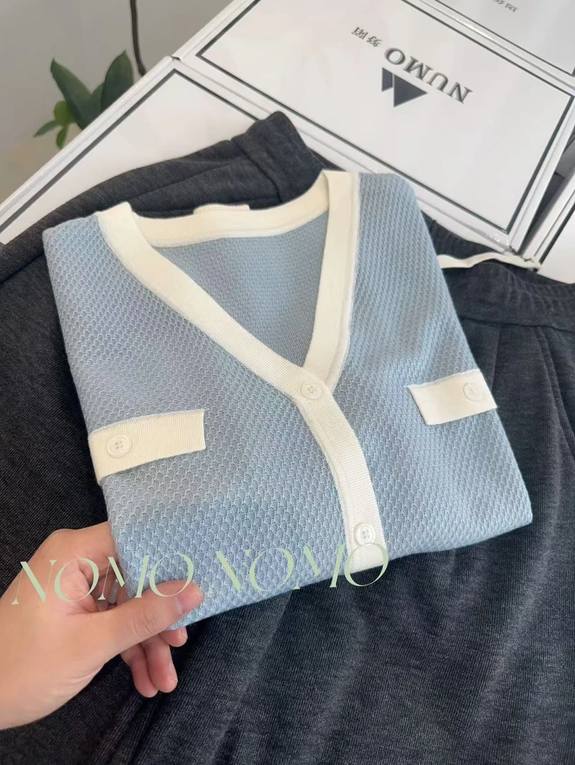 【华夫格~蓝】2024新款百搭休闲条纹秋冬韩版上衣A021