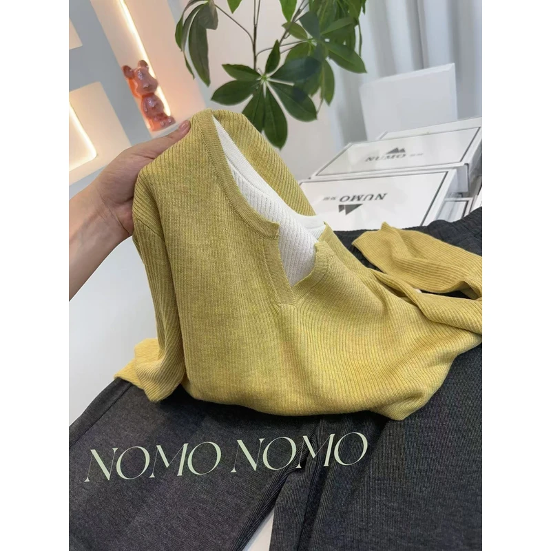 【麦黄色-假两件】2025新款时尚百搭套头针织显瘦A667
