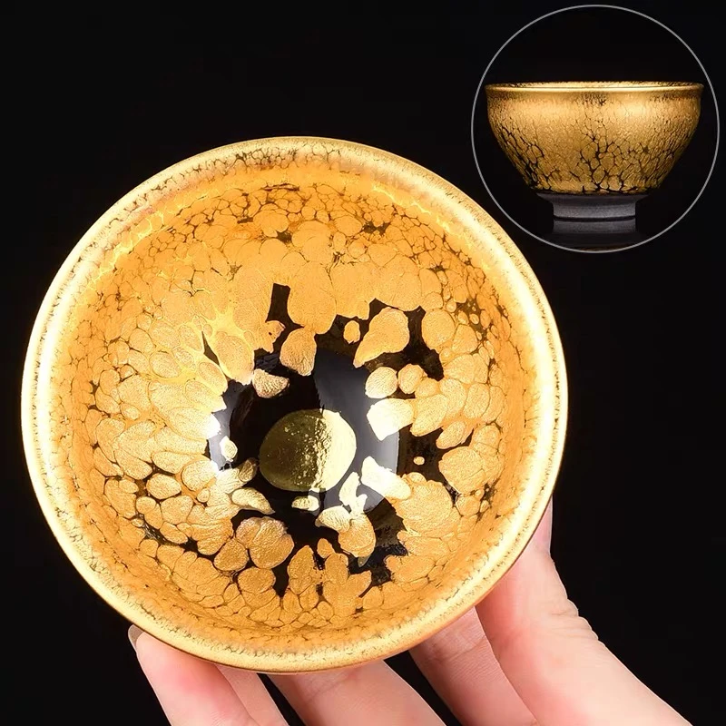 手工金油滴建盏茶杯金盏创意送礼鎏金将军盏杯泡茶杯陶瓷单茶盏