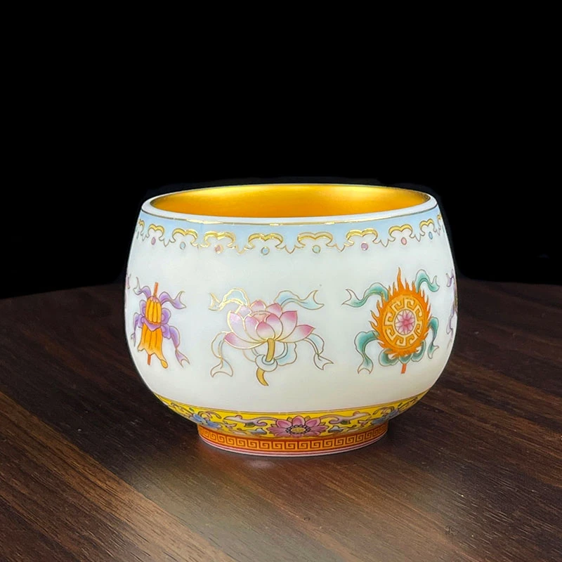 德化白瓷羊脂玉瓷素烧鎏金珐琅彩描金陶瓷个人手工杯茶盏水杯茶碗