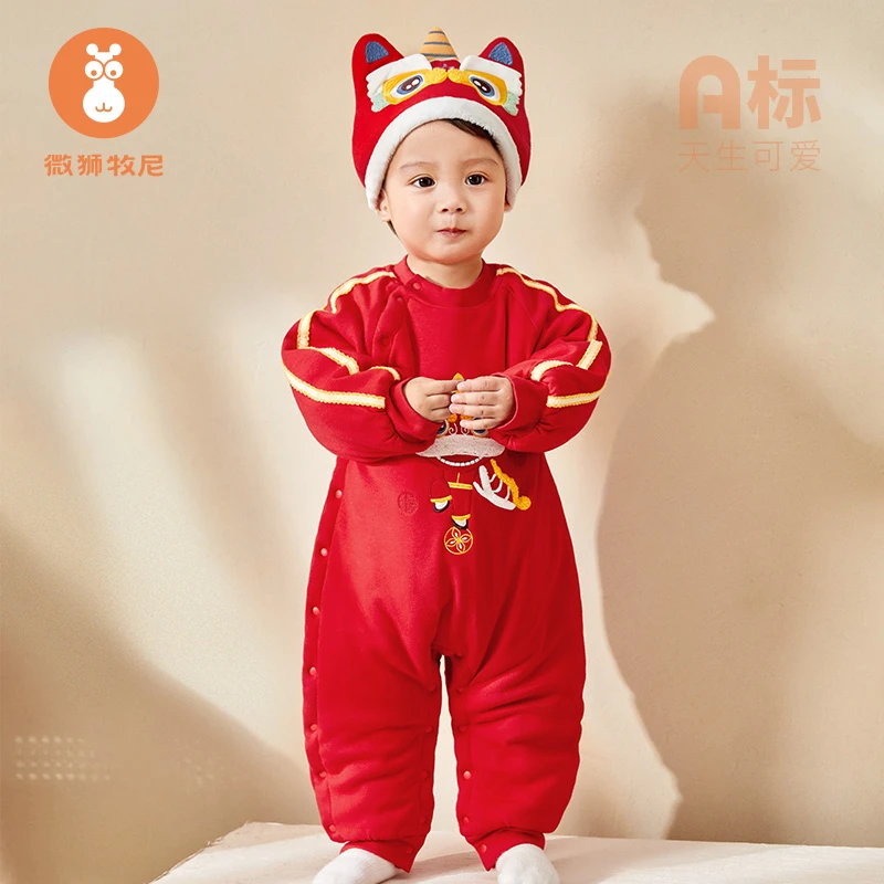 【舞狮贺年】婴儿新年棉服宝宝棉袄冬季加厚夹棉连体衣拜年服哈衣