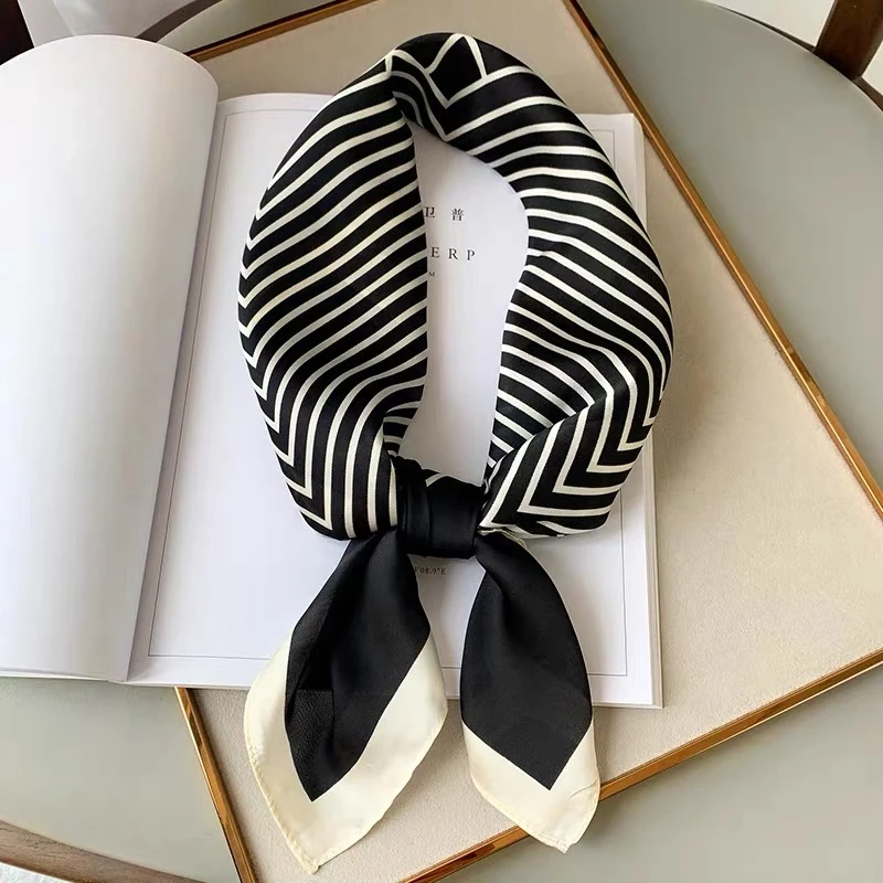 100%桑蚕丝【经典黑底！真丝方巾】素绉缎女简约百搭时尚精品丝围巾