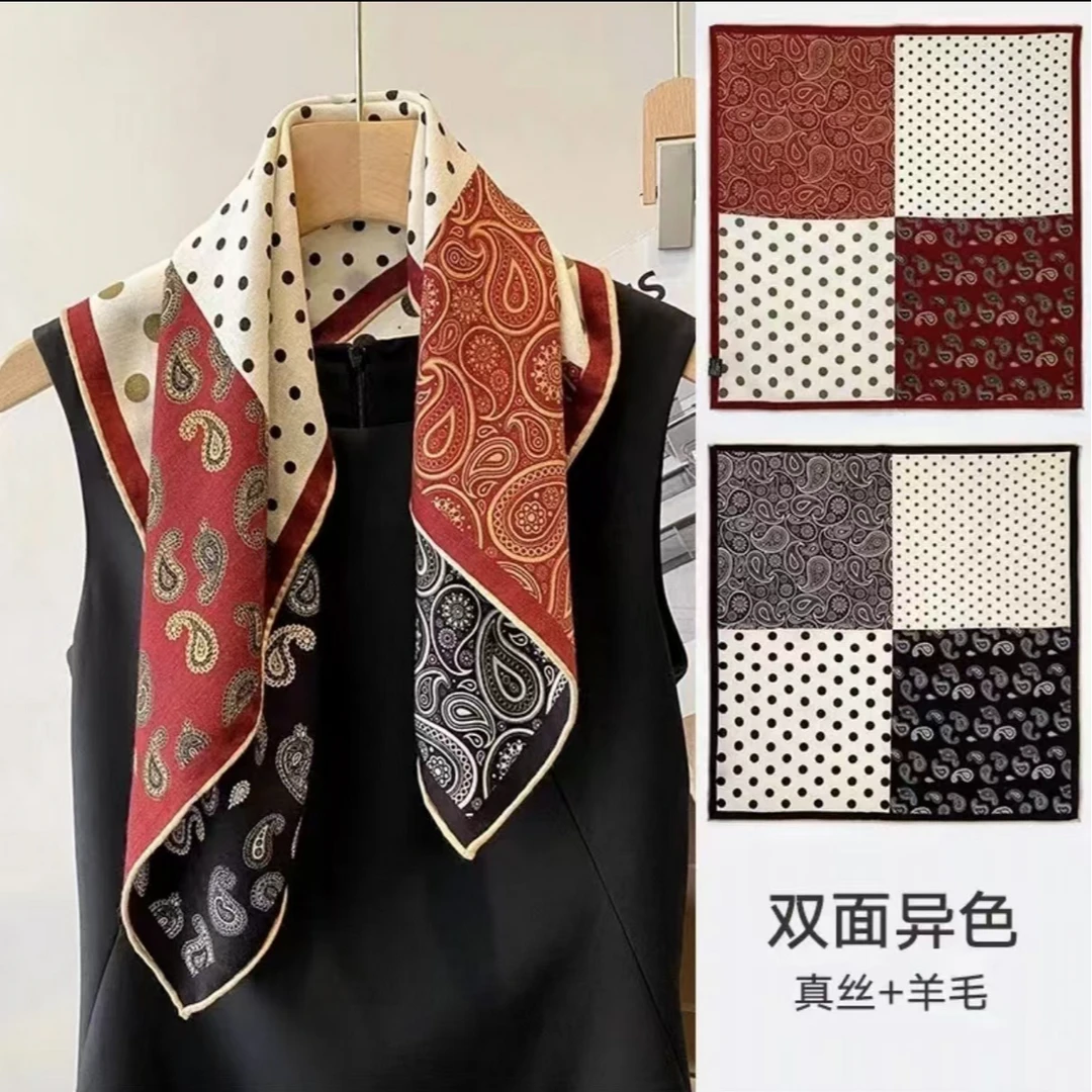 桑蚕丝真丝羊毛【意境巴黎丝毛方巾】双面异色简约百搭围巾丝巾披肩