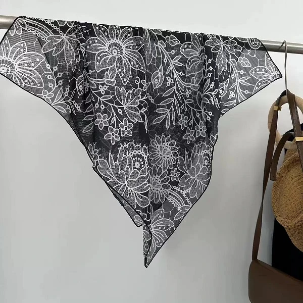 100%桑蚕丝【墨花恋秋65左右】真丝隐格绸高端女士百搭丝巾围巾