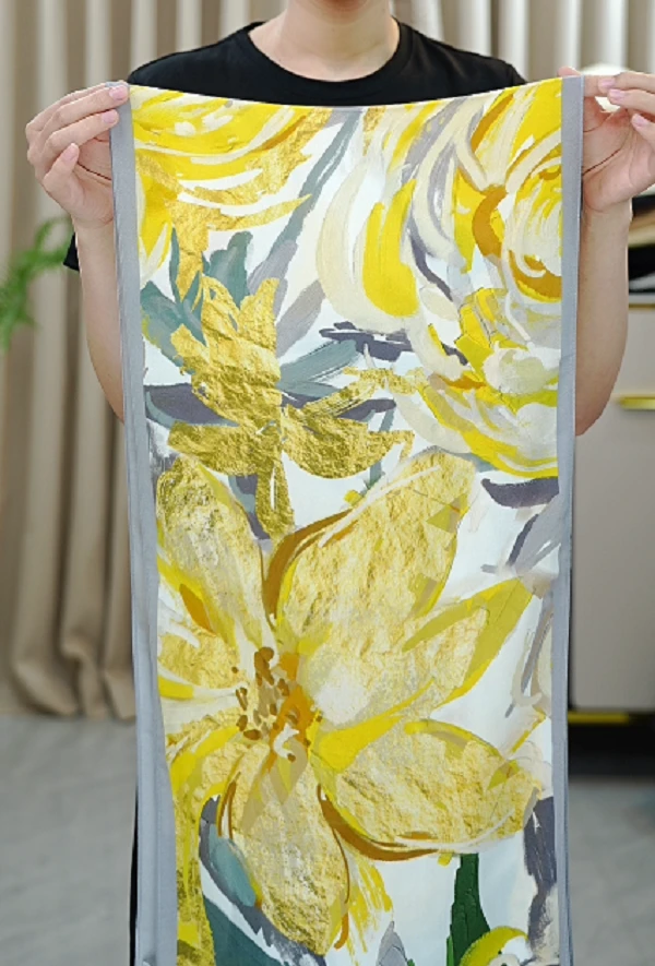 100%桑蚕丝双绉油画百合长巾真丝双绉女士丝巾围巾长条巾