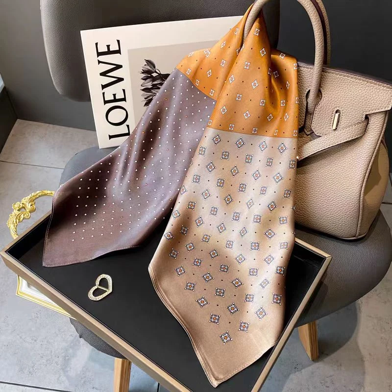 100%桑蚕丝65真丝素绉缎方巾宝石波点女春秋百搭上档次礼物丝围巾