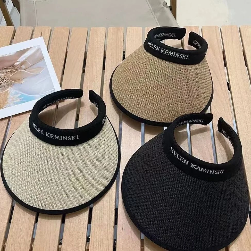1个装夏季拉菲空顶帽子防紫外线遮阳防晒黑胶编织