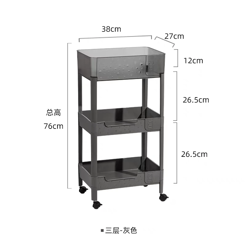 新款置物架落地厨房浴室移动小推车零食多层3层