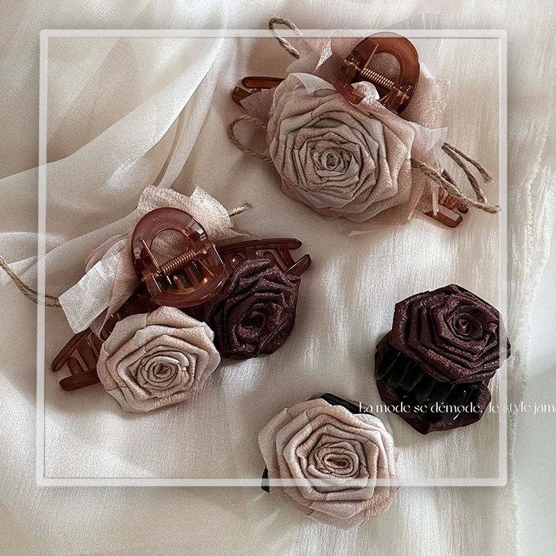 干枯玫瑰抓夹时尚百搭抓夹ins网红爆款甜美高级感鲨鱼夹夹头发