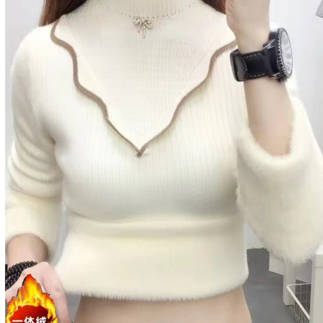 2024新款秋冬季加厚一体绒打底半高领毛衣网红爆款内搭针织上衣