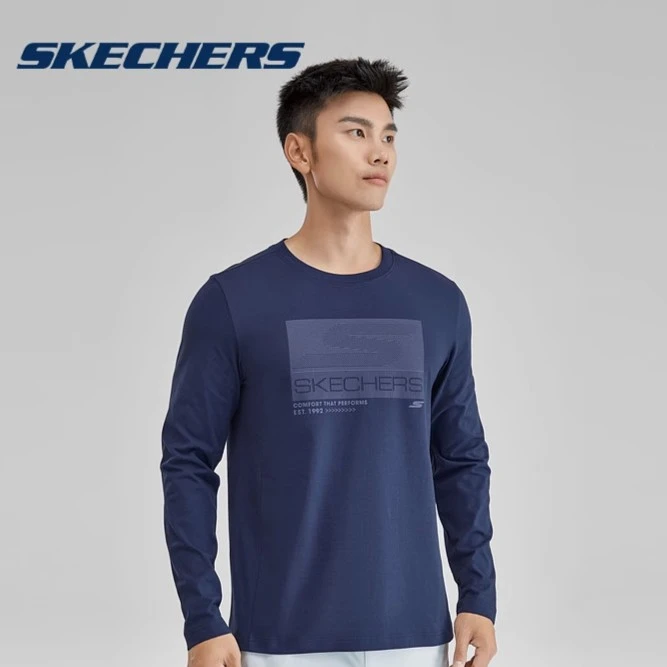 Skechers斯凯奇秋季男款经典简约针织长袖T恤衫圆领上衣P423M134