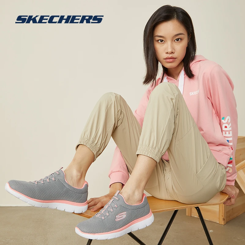 Skechers斯凯奇12980女士一脚蹬休闲鞋轻质舒适网布拼接运动鞋DB