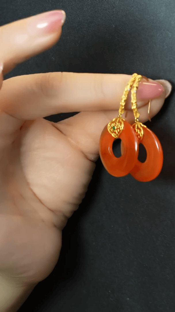【闪购商品】玛瑙/玉髓耳饰18K金镶嵌支持24小时鉴赏